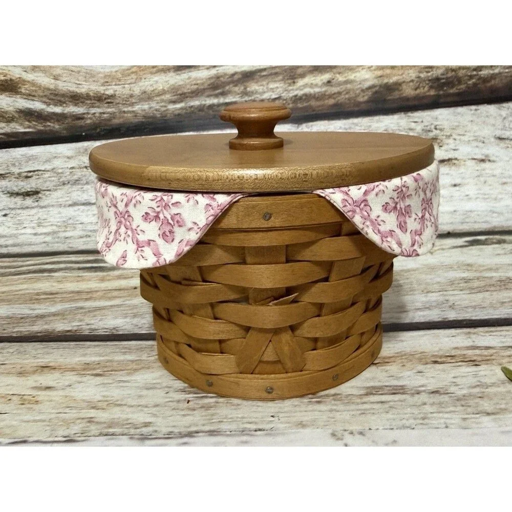 2007 Longaberger Horizon of Hope Basket Wood Lid Pink White Liner Hanging